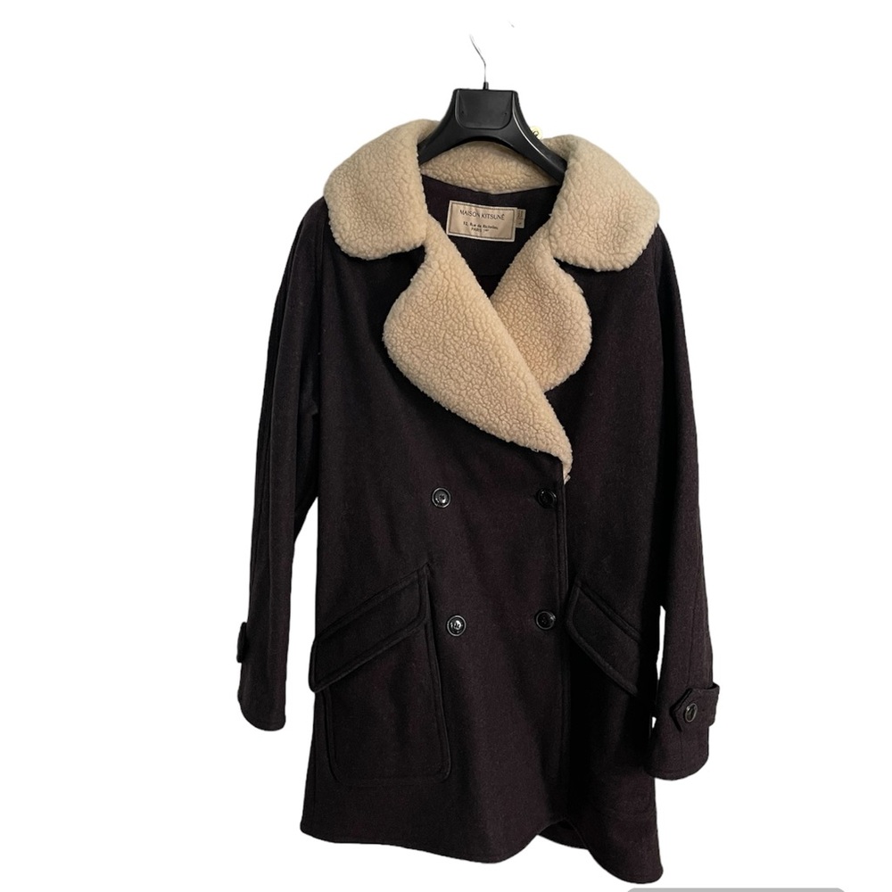 Maison Kitsune brown wool shearling coat